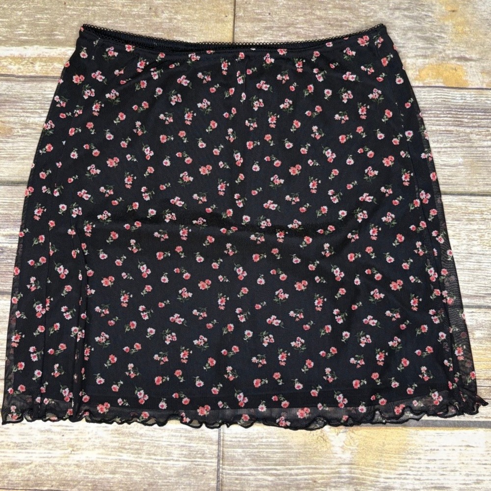 Urban Outfitters 90s Mesh Pink Floral Festival Going Out Stretch Mini Skirt Sz M